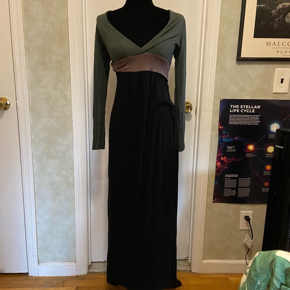 Ella Moss colorblock black green purple v-neck maxi dress, Anthropologie, Medium